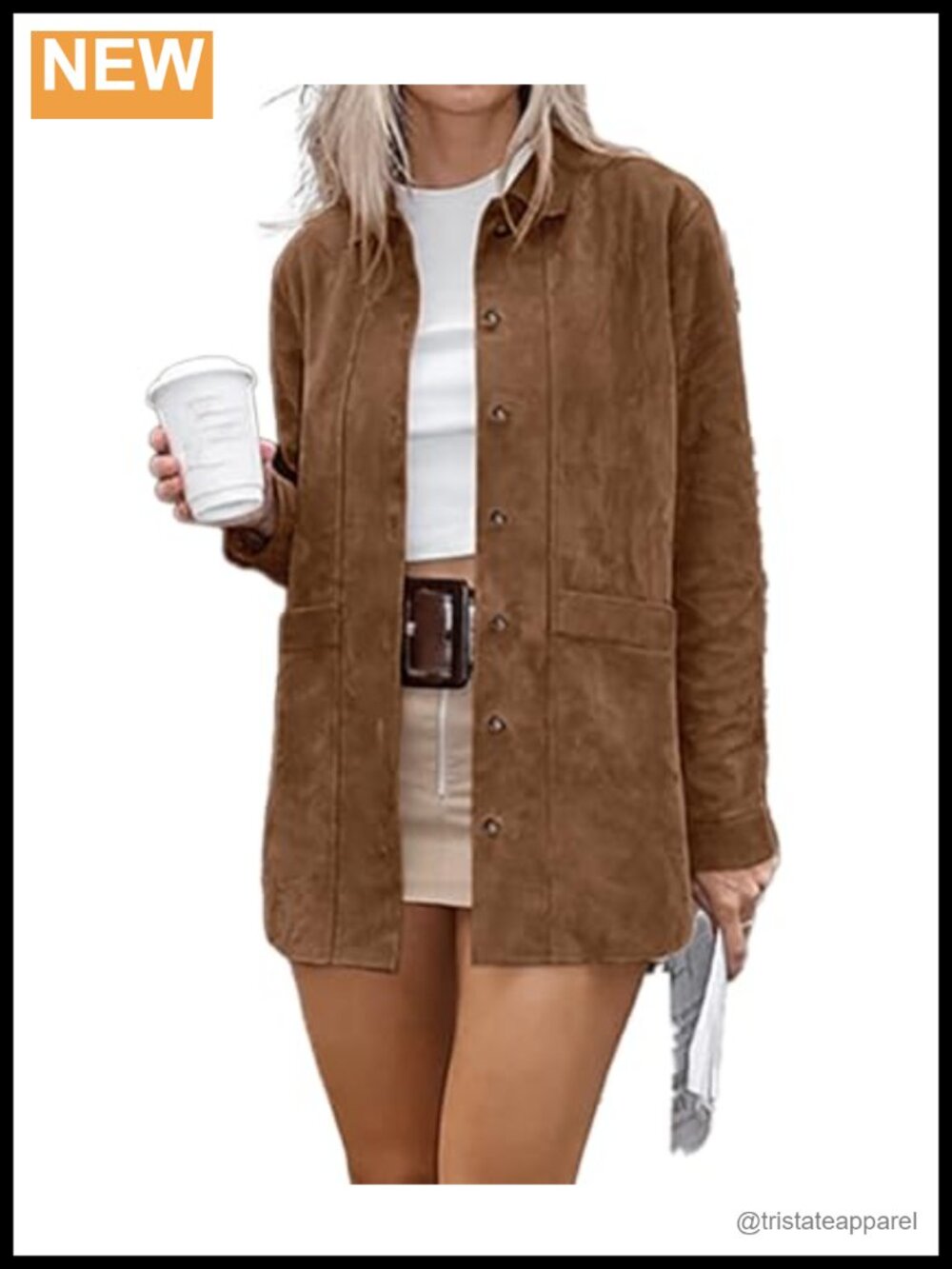 Faux Suede Button Down Shirt Jacket Lightweight Oversized Shacket with Pockets